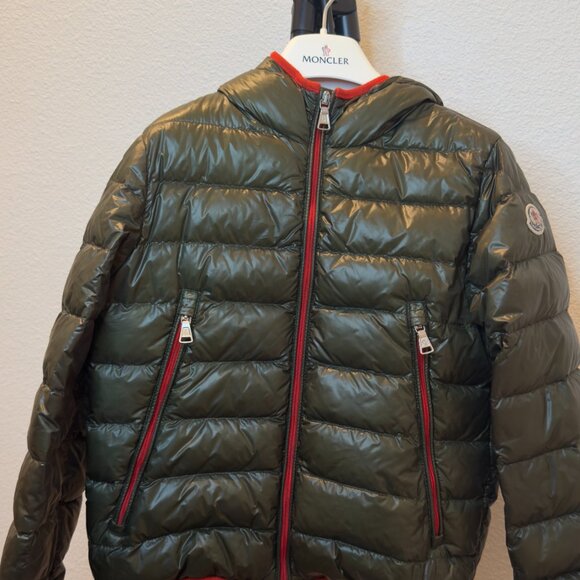 MONCLER Hooded Down Jacket Kids Size 5 Green Orange Lining - Picture 2 of 10